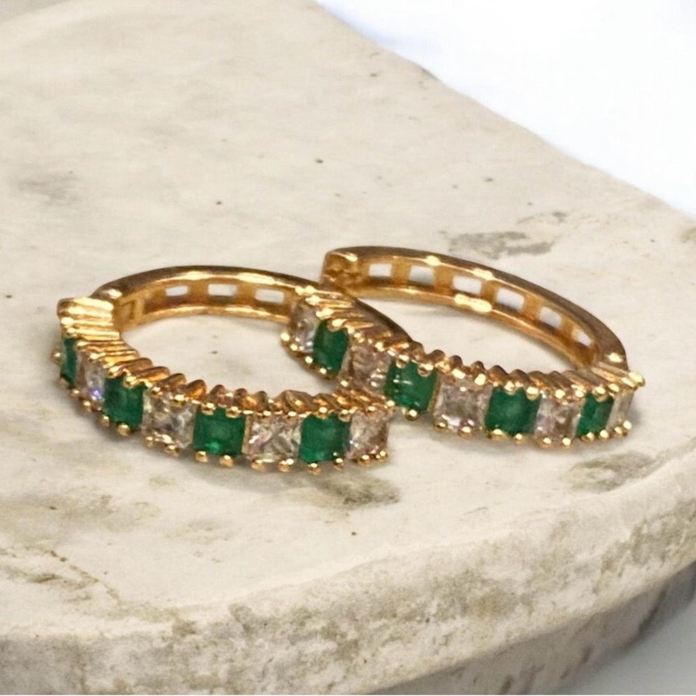 NWOT Emerald and Diamond Hoop Earrings